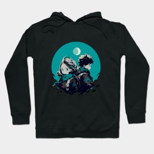 A couple of people sitting next to each other, anime art Hoodie